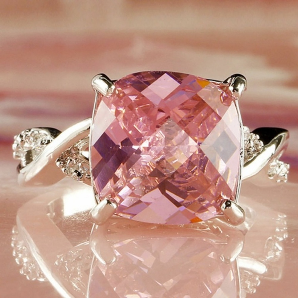 Silver Women's Pink & White Gemstone Ring New - Picture 2 of 4
